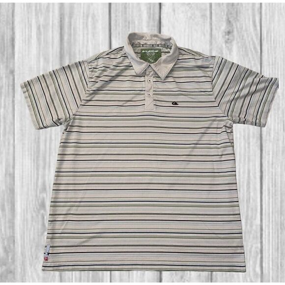 Vtg 80s Quiksilver Button Up Polo Shirt Tan Stripes Sz XL Made In India - Picture 1 of 4